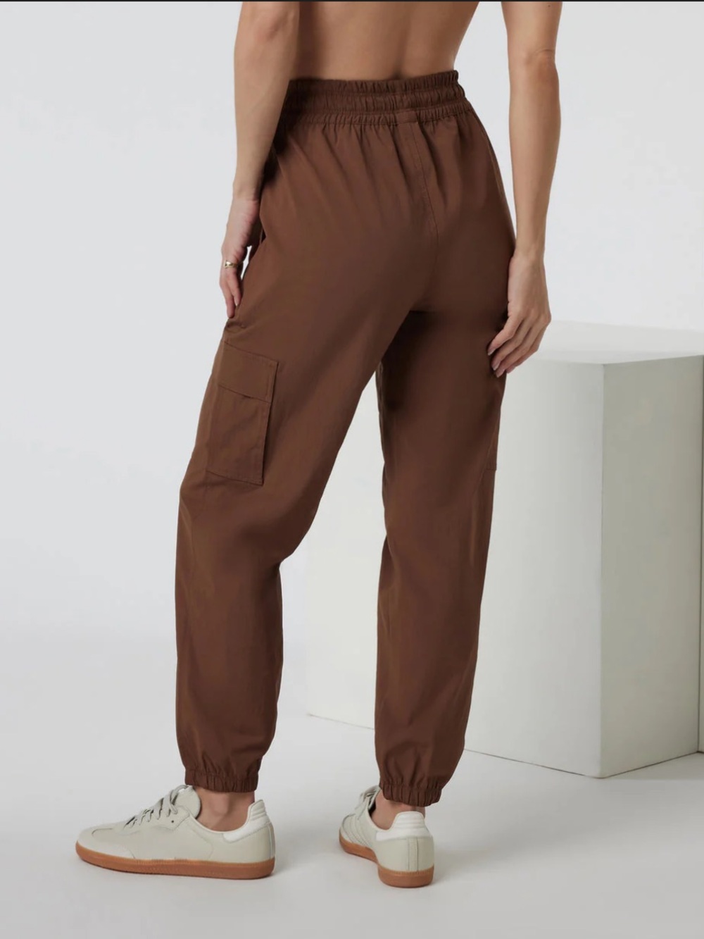 Sateen Brown Cargo Joggers
